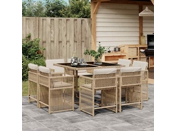 Vidaxl 9 Pcs Conjunto De Jantar P/ Jardim Com Almofadões Vime Pe Bege