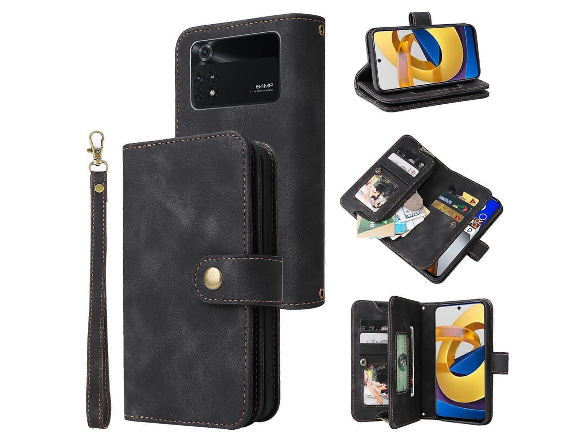 Capa De Celular Multifuncional Com Zíper E Compartimento Para Cartões Para Xiaomi Poco M4 Pro 5g.