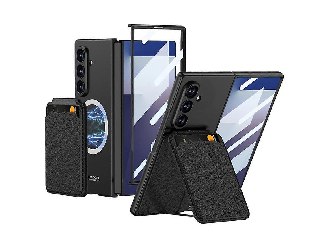 Capa Magnética Gkk Para Samsung Galaxy Z Fold7 5g Pc Capa De Vidro Temperado Com Suporte Para Cartão, Preta