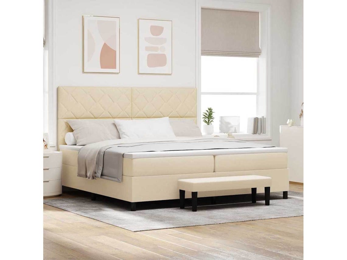 Vidaxl Cama Box Com Cabeceira Creme 200 X 200 Cm Tecido