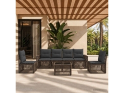 Vidaxl Conjunto De Sofá De Jardim 7 Unid. Cinza E Cinza Escuro Vime Pe