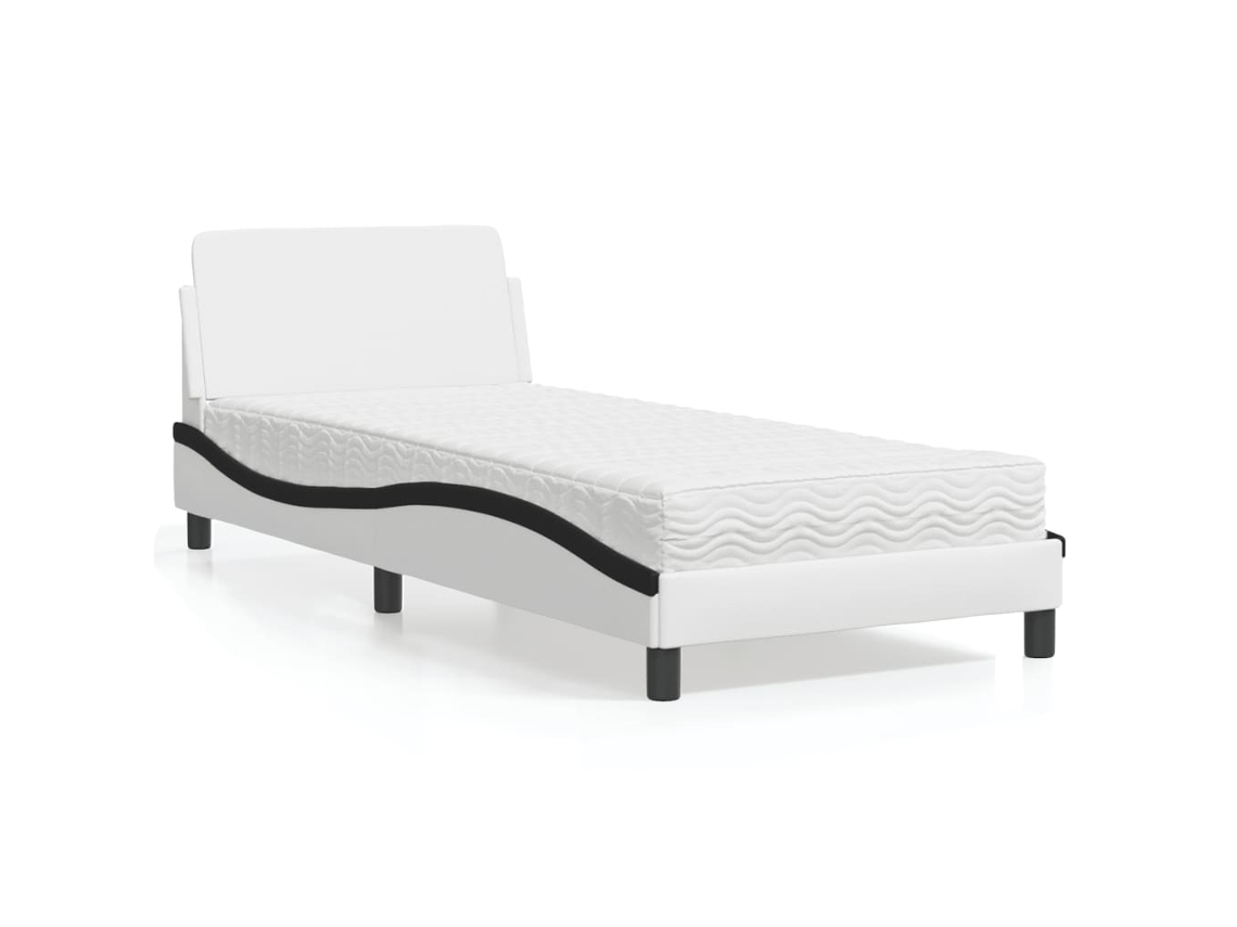 Cama Com Colchão 90x190 Cm Couro Artificial Preto E Branco