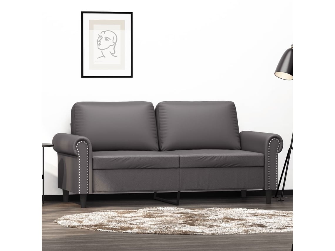Sofá De 2 Lugares 140 Cm Couro Artificial Cinza
