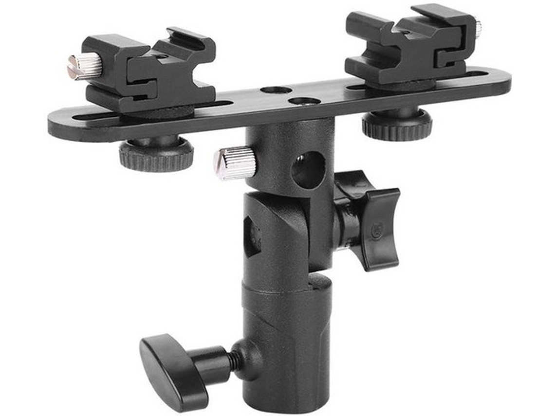 Suporte Reconfigurável - Suporte De Chuveiro Duplo - Suporte Universal - 1/4/3/8 Rosca - Preto - Metal 14,5 X 11,1 X 2,5 Cm