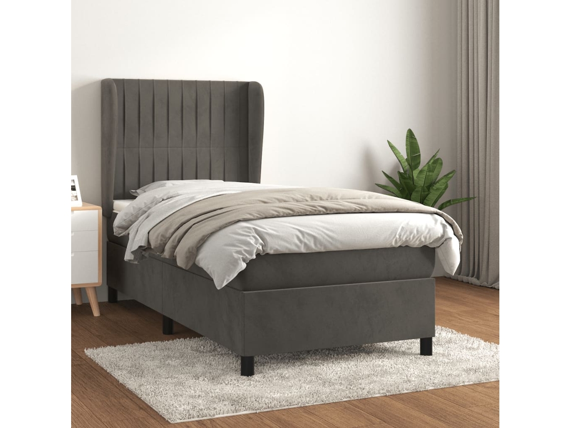 Vidaxl Cama Com Molas/colchão 80x200 Cm Veludo Cinza-escuro