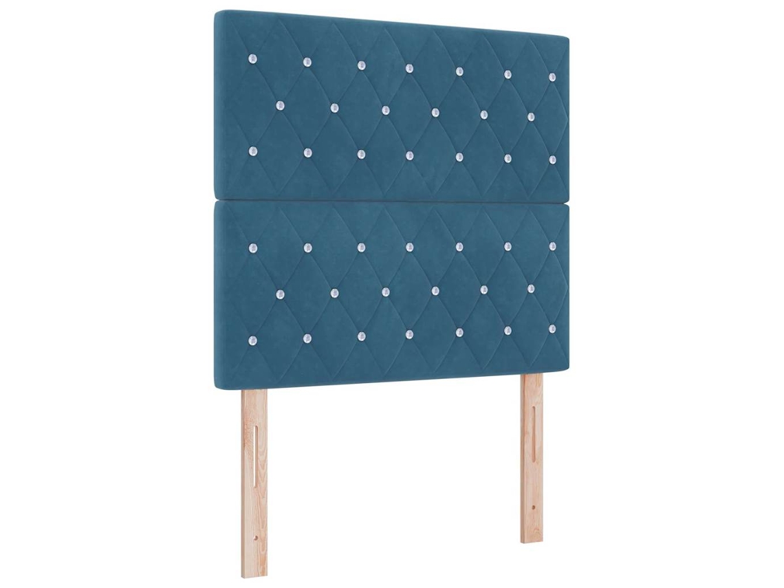 Cama De Solteiro | Camas Para Quarto | Cama Box Spring Led Com Colchão Azul Escuro 90 X 200 Cm Tecido