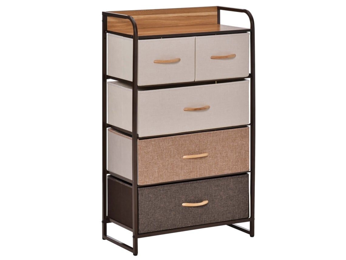 Cômoda com Cinco Gavetas Dobráveis e Tampo Mdf, 58x29x99cm, Estilo Multicolorido. QINGYU TECH