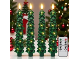 Velas Led Sem Chama, Cor Verde, Tema De Natal, Comando Remoto, Temporizador, Para Mesas, Casamentos, Festas E Ambientes Internos