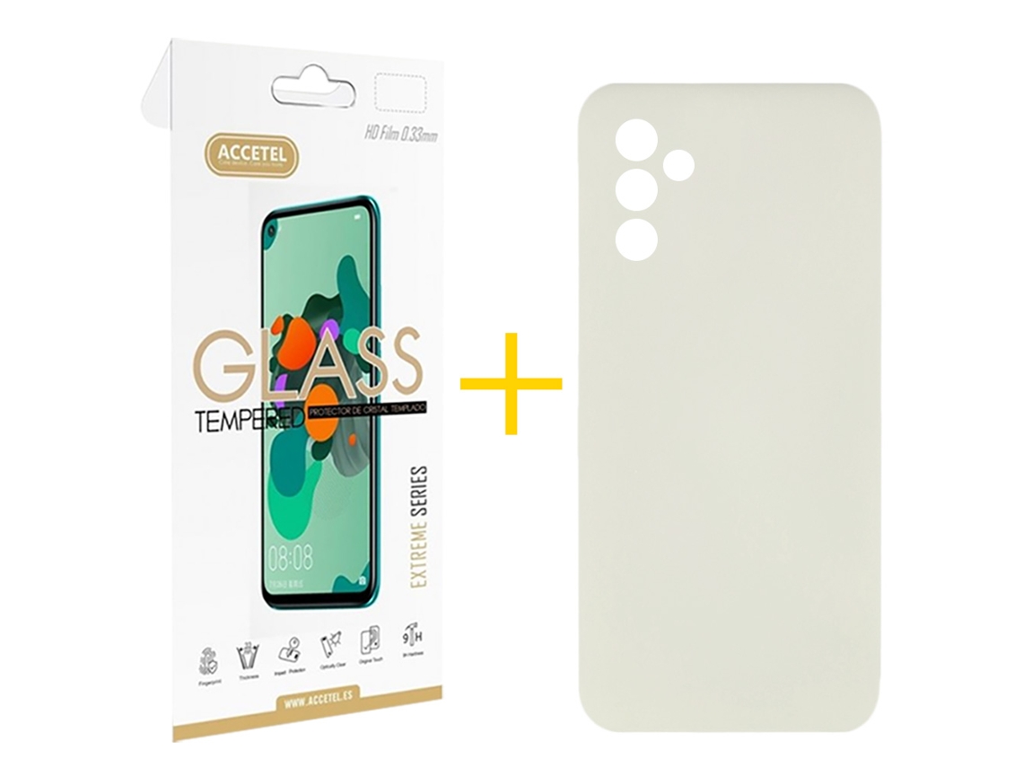 Pack 1 x Película de Vidro Temperado 2.5D + Capa ACCETEL Samsung Galaxy A36 5G Silicone Líquido Sand