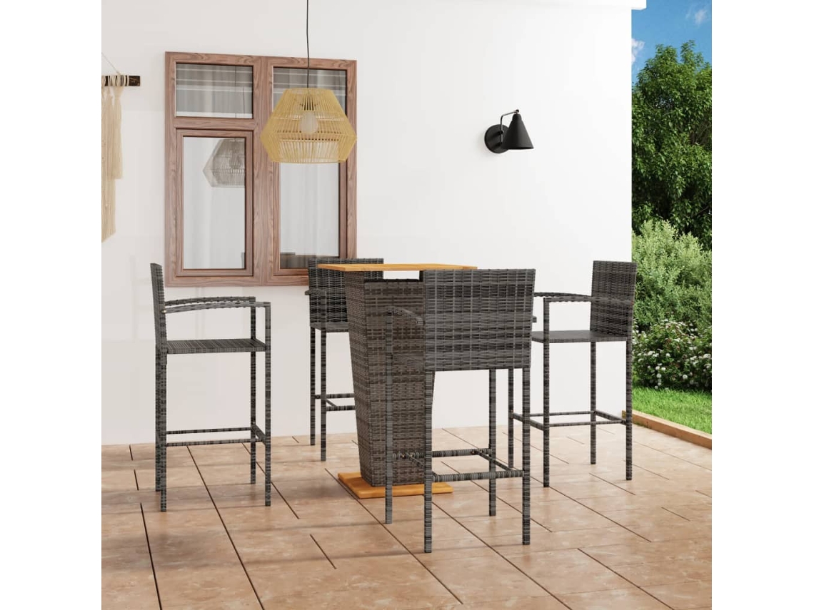Vidaxl 5 Pcs Conjunto De Bar Para Jardim Cinzento