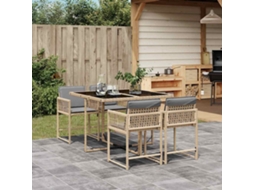 Vidaxl 5pcs Conj. Jantar Jardim C/ Almofadões Vime Pe Bege Misturado