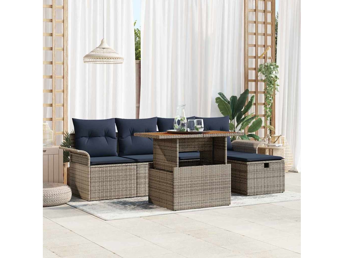 Vidaxl Conjunto De Sofá De Jardim 6 Unid. Cinzeto Vime Pe