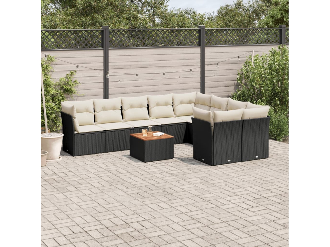 Vidaxl 10 Pcs Conjunto Sofás De Jardim C/ Almofadões Vime Pe Preto