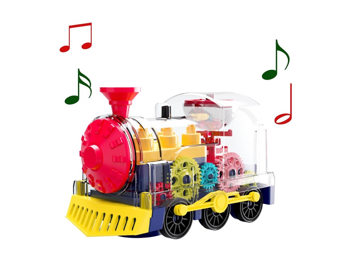 Ats brinquedo Educatsivo de Trem Elétrico com Engrenagens Transparentes, Música e Luzes Rotatsórias para Crianças