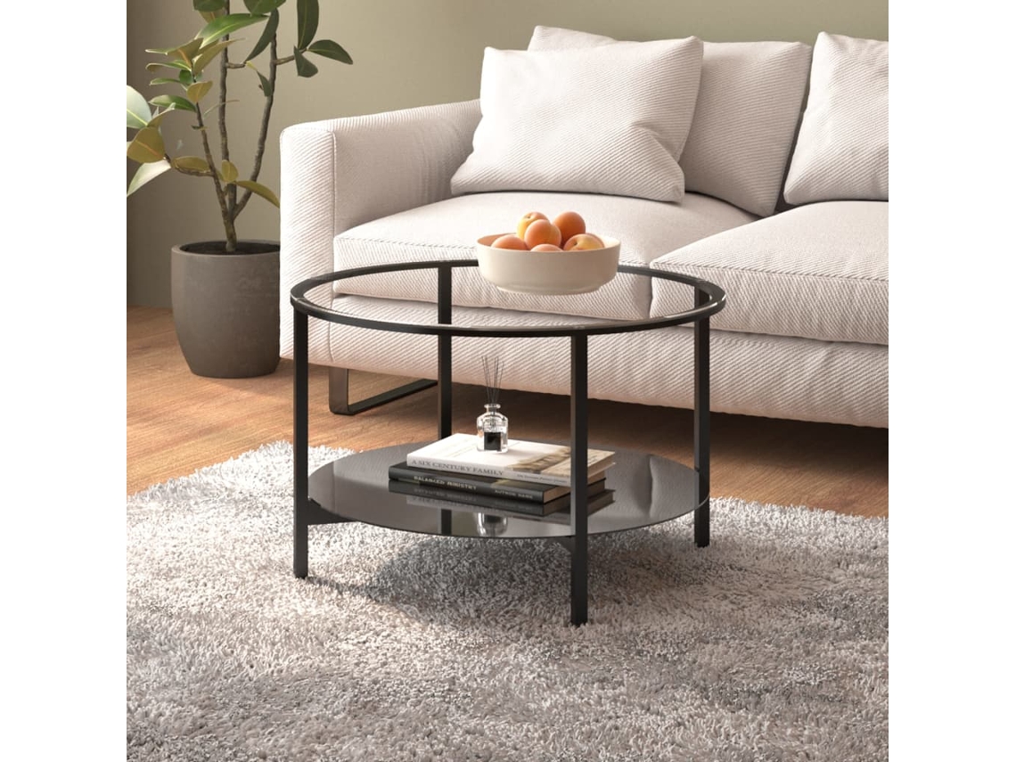 Vidaxl Mesa De Centro 70 Cm Vidro Temperado Preto E Transparente