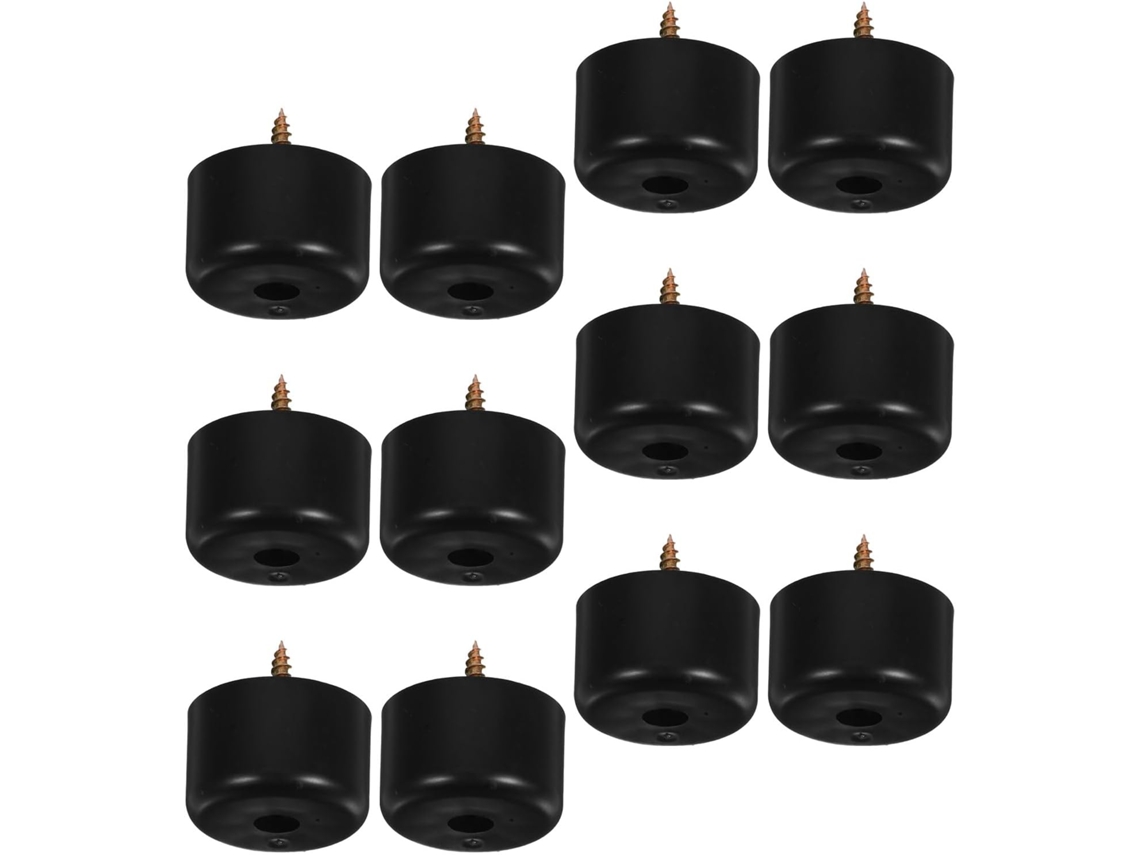 Conjunto De 12 Pés Redondos De Plástico Preto 40x25 Mm Para Móveis E Sofás.