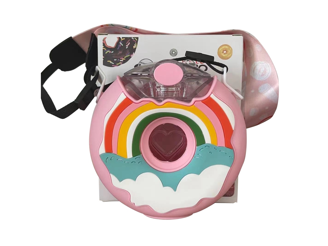 Garrafa Doughnut 380ml Rosa Arco íris Anti vazamento Portátil