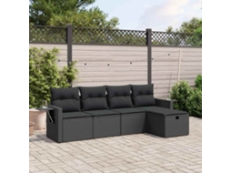 Vidaxl 5 Pcs Conjunto Sofás De Jardim Com Almofadões Vime Pe Preto