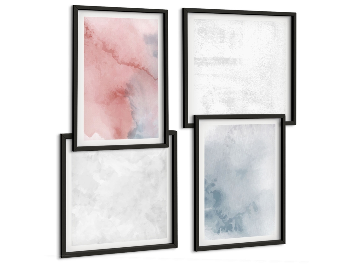 Composição De Quadros Na Parede Pintura Abstrata Em Preto E Branco Moldura Preta Quadros Para O Escritório Espelharte (conjunto De 4 Imagens)