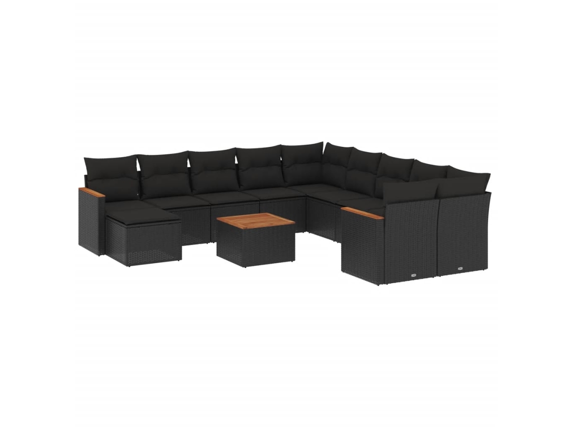 Conjunto de 12 Sofás de Jardim com Almofadões Vime Pe Preto MAISON EXCLUSIVE