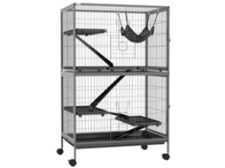 Gaiola para Pequenos Animais com Rodas, Rampas, Rede, Hama e Bandeja Removível para Furões Chinchilas 80x52x128 Cm Cinza Ge