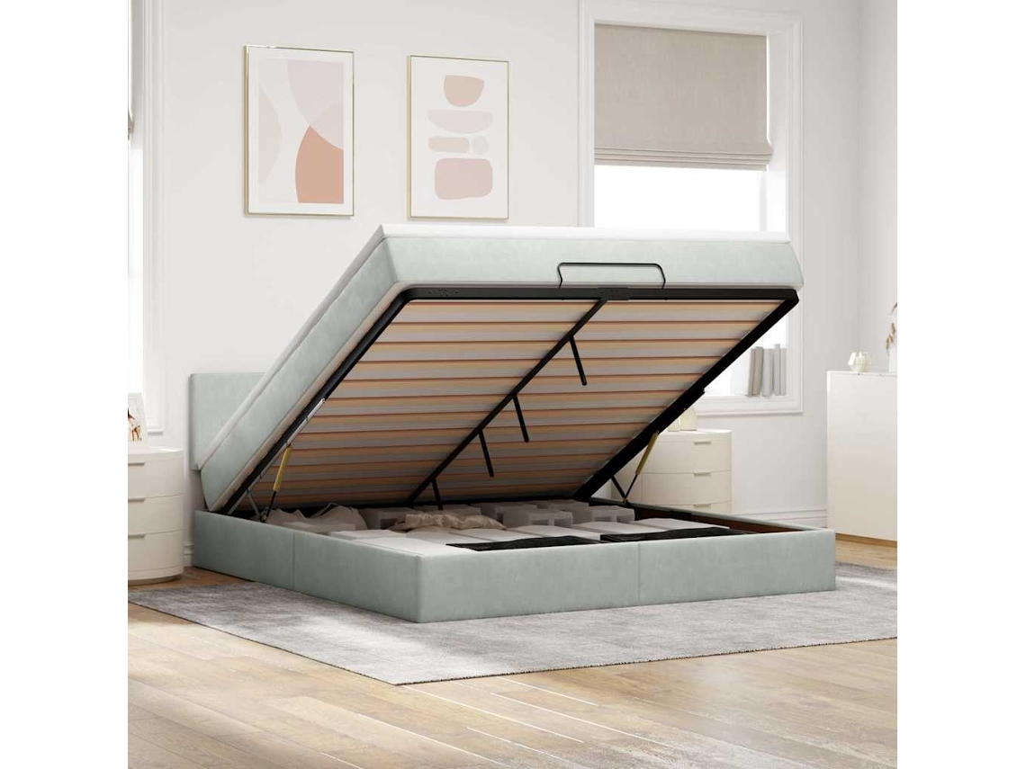 Estrutura De Cama Otomana Com Colchão 160x200 Cm Cinzento Claro