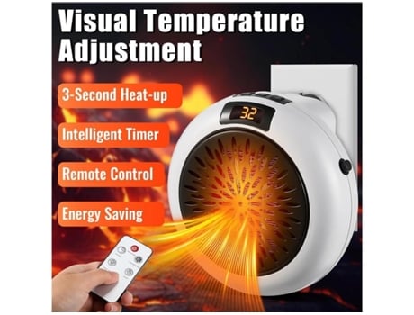 Aquecedor De Tomada De Parede Com Temporizador De Termostato Ajustável E Display Led Branco Yemaesre