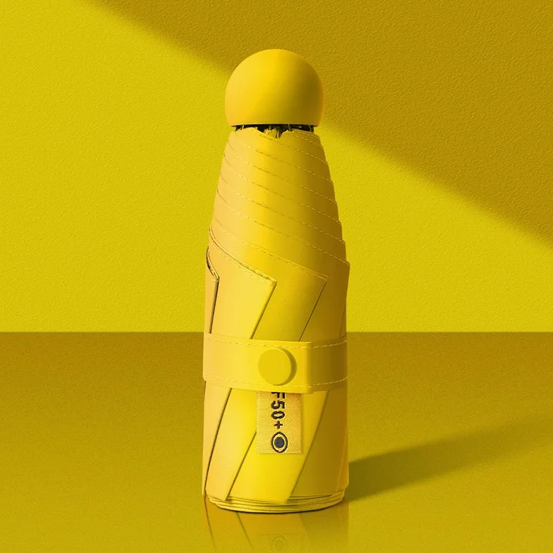 Guarda chuva Portátil Feminino de Cor Sólida, Tamanho Mini, Dupla Função MDUG (amarelo)