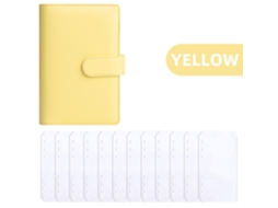 Creative A6 Pu Leather Macaron Ring Binder Cash Budget Planner Financial Ledger, Yellow Cover With 12-zipper Pockets