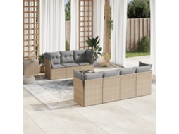 Vidaxl 8 Pcs Conjunto De Sofás P/ Jardim Com Almofadões Vime Pe Bege