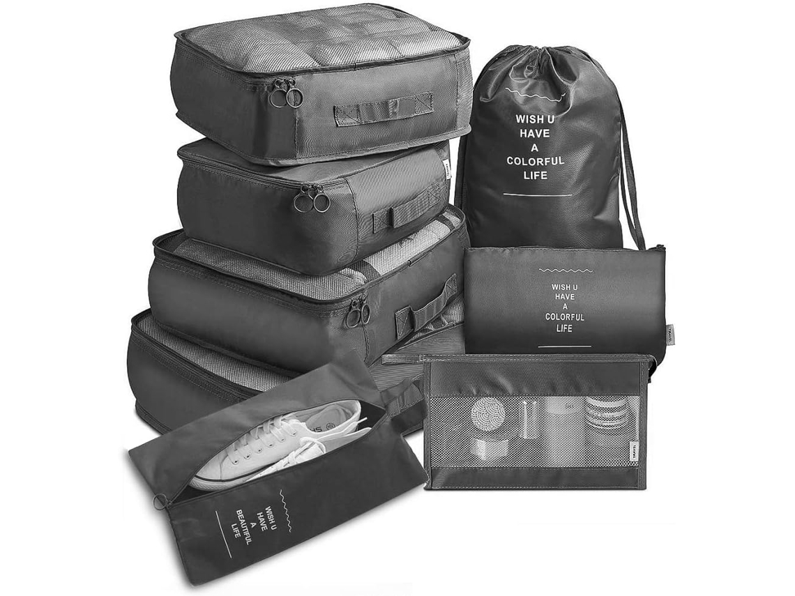 Conjunto de 8 Cubos Organizadores Multifuncionais para Viagem, Organizador de Bagagem, Bolsa de Compressão Impermeável para Viagem BRILVIBERA