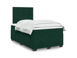 Vidaxl Cama Boxspring Com Colchão 120x200 Cm Veludo Verde-escuro
