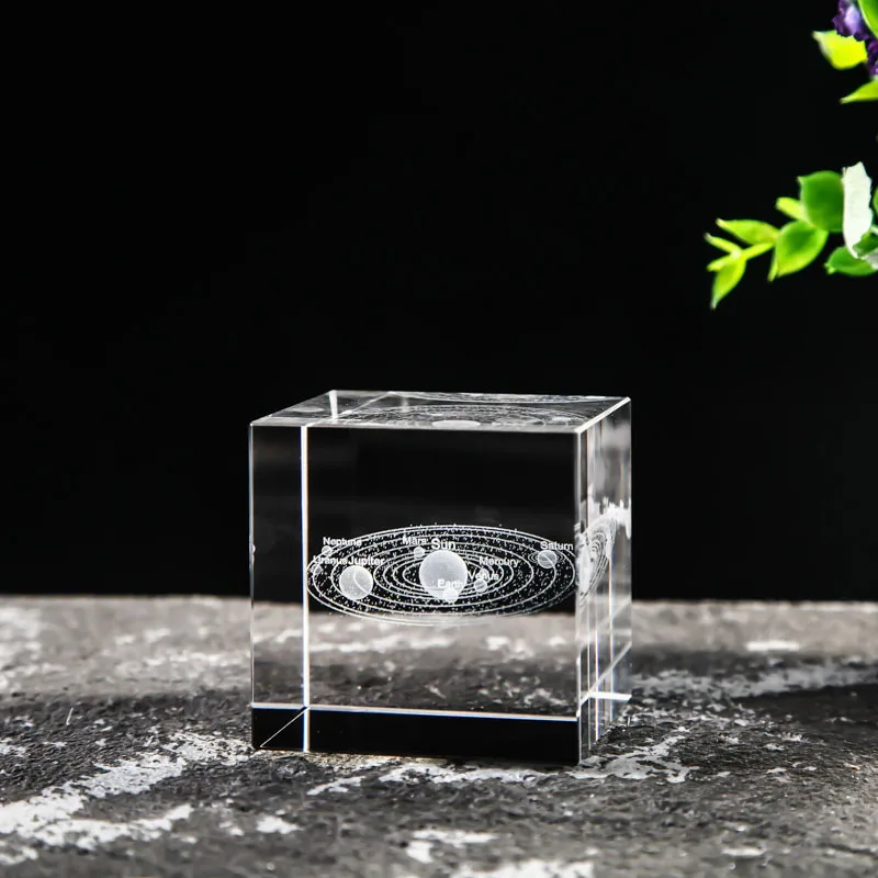 Cubo de Cristal Quadrado com Gravação a Laser 3d Série Astronômica Ornamento Artesanal MDUG (estilo 6, 40 Mm)
