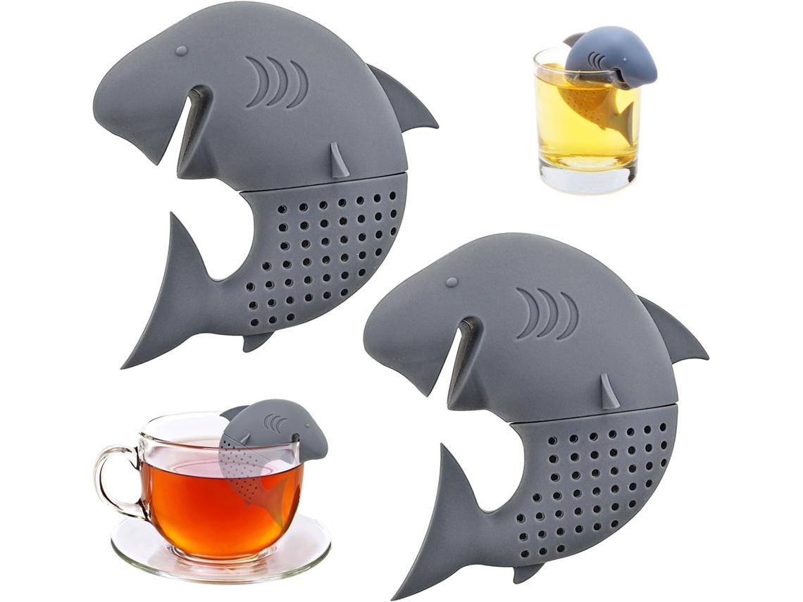 Kit Com 2 Infusores De Chá Em Formato Tubarão, Filtro Reutilizável Para A Granel, Infusor Divertido Aço Inoxidável Bola Xícaras E Aquaforge