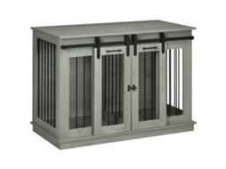 Gaiola para Cachorro 2 Portas, Trancável, Design Rústico, Cinza