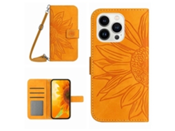Capa De Couro Com Estampa De Girassol E Alça De Ombro Para Iphone 16 Pro