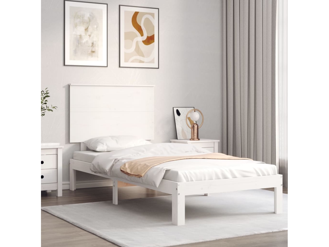 Vidaxl Cama Sem Colchão 90x200 Cm Madeira de Pinho Maciça Branco