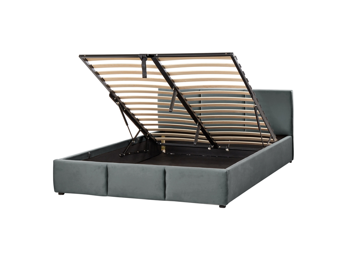 Sommier Com Arrumação BELIANI Bousse de Veludo Cinzento Escuro 150x220x80