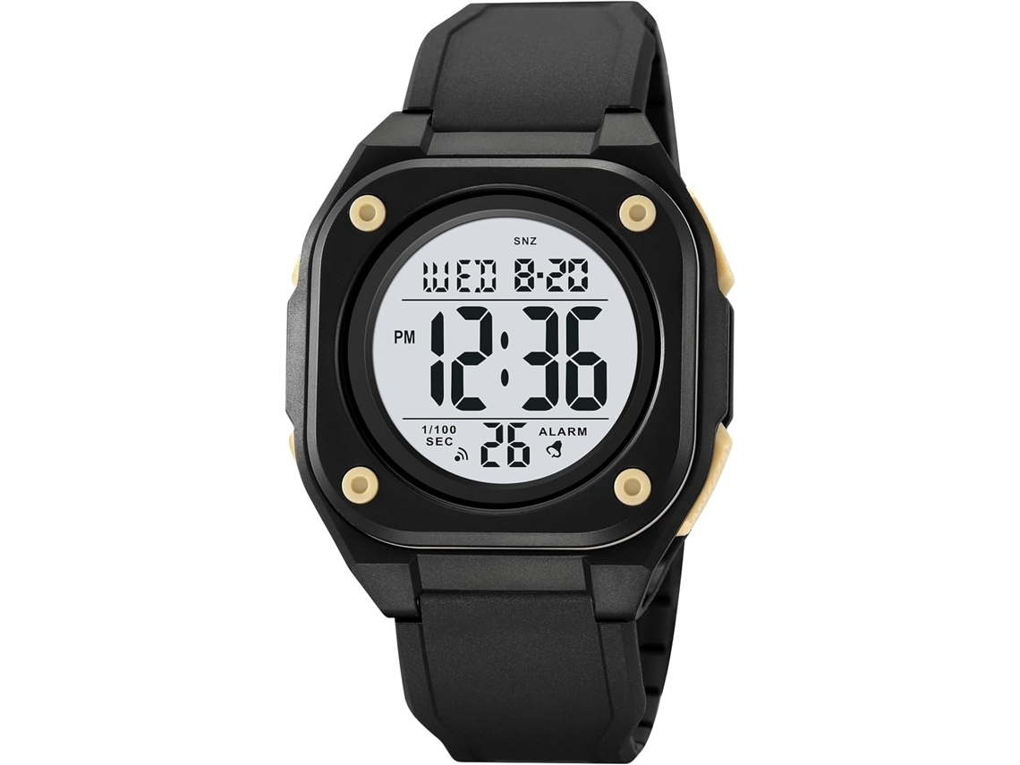 Relógio de Pulso Esportivo À Prova DÁgua Square Digital Led Cronógrafo-Preto Cáqui