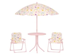 Conjunto de Jardim para Crianças de 2 a 5 Anos com Mesa de Centro Redonda. 2 Cadeiras Dobráveis e um Guarda chuva. Rosa Ge