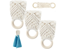 Conjunto De 3 Porta-toalhas Macramê Com Argolas Madeira 25 Cm (10