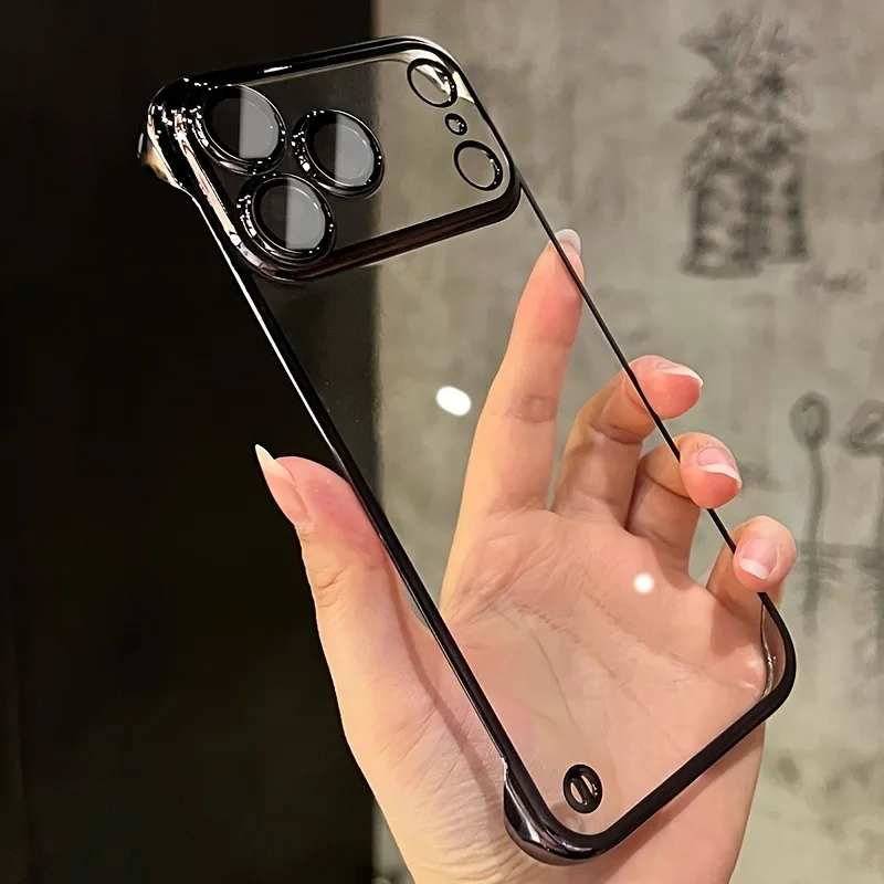Capa Para Iphone 14 Pro Max Preta, Sem Moldura E Com Acabamento Eletrogalvanizado. Capa Protetora Transparente Ultrafina E Resistente A Impactos.