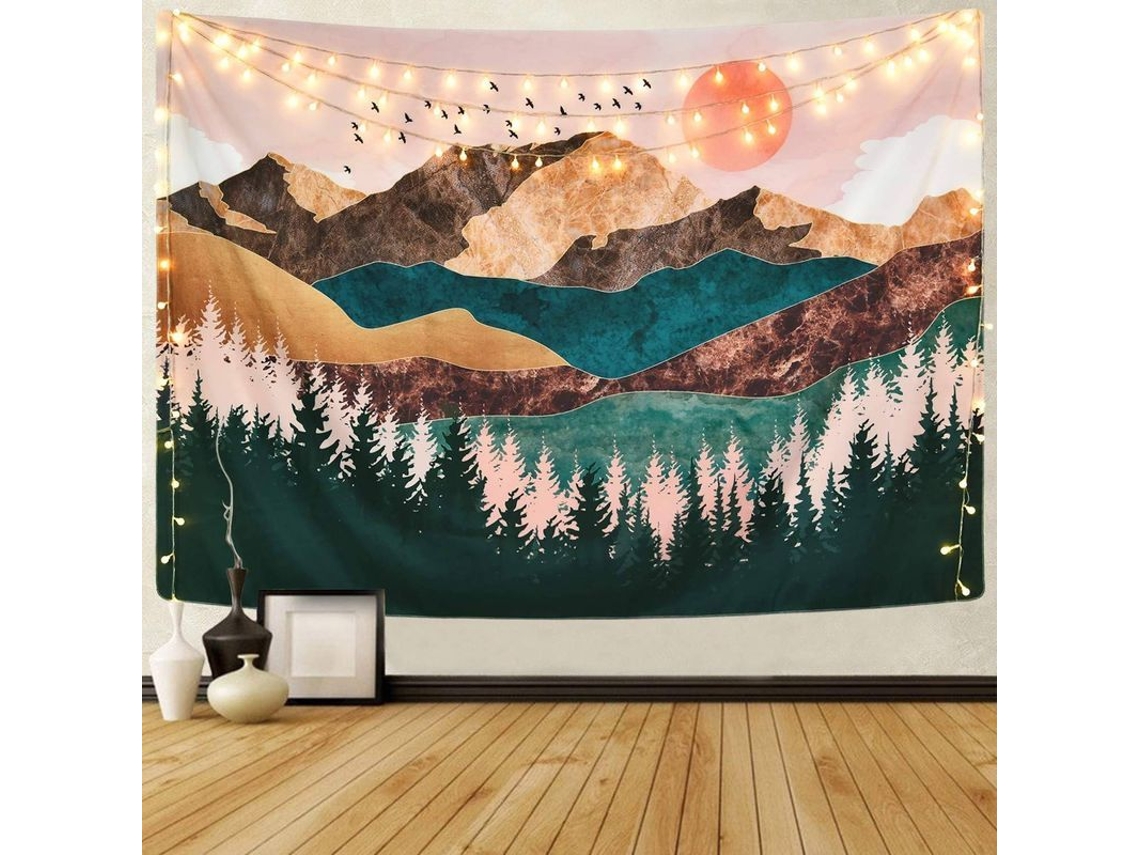 Manta Paisagem Natural Montanha Floresta Por Do Sol Tecido Decoração De Parede Interior Exterior 51,2x59,1 Polegadas