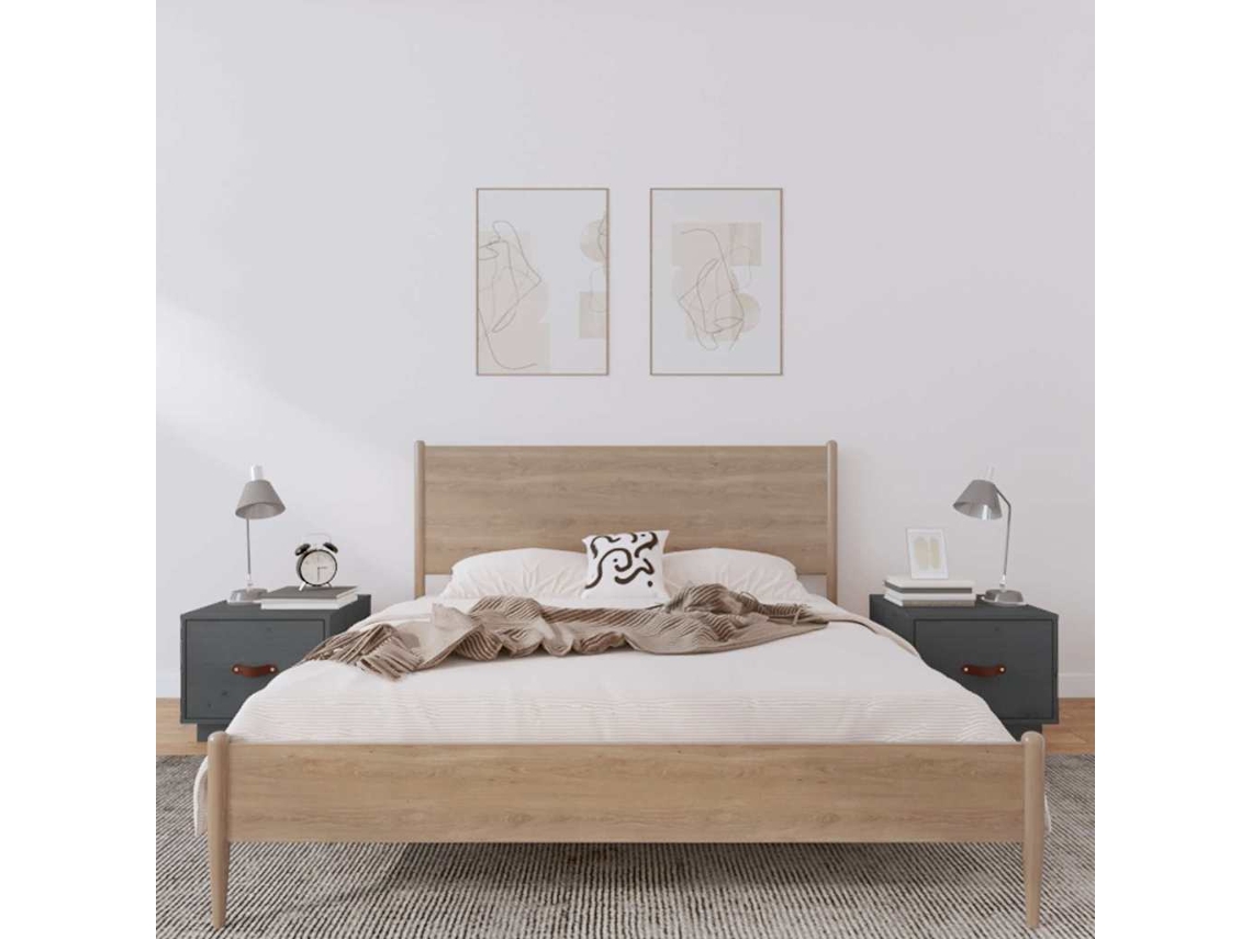Vidaxl Mesas De Cabeceira 2 Pcs 40x34x35 Cm Pinho Maciço Cinzento