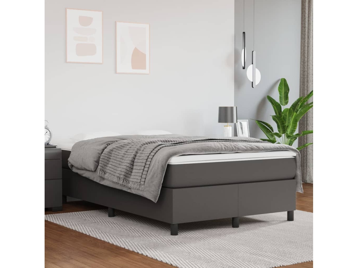 Vidaxl Estrutura De Cama Com Molas 120x200 Cm Couro Artificial Cinzento