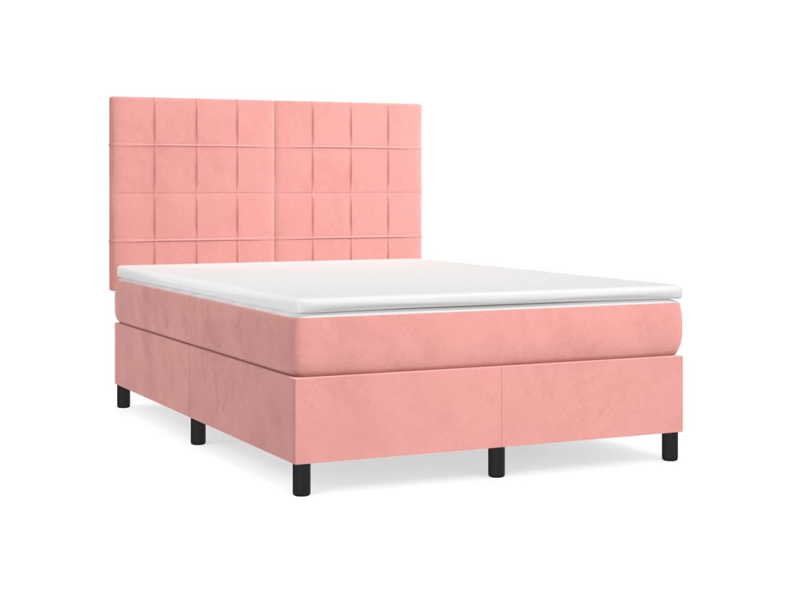 Conjunto 1 Cama Box Spring Vidaxl Cor-de-rosa Veludo (193 X 144 X 128 Cm)
