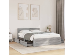 Vidaxl Estrutura De Cama C/ Cabeceira Derivados Madeira Cinza Sonoma