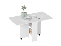 Mesa de Jantar Dobrável para 6 Pessoas, com 2 Prateleiras e Rodas, Branco | S/MARCA