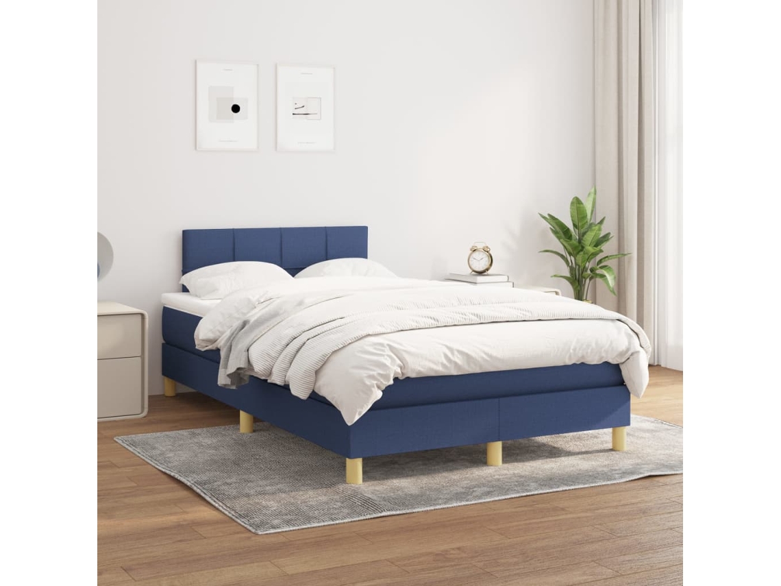Vidaxl Cama Com Molas/colchão 120x200 Cm Tecido Azul