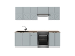 Cuisine Fame Line, 240cm, Pt Chêne, Azul Claro Cinza/branco, Branco, Vicco